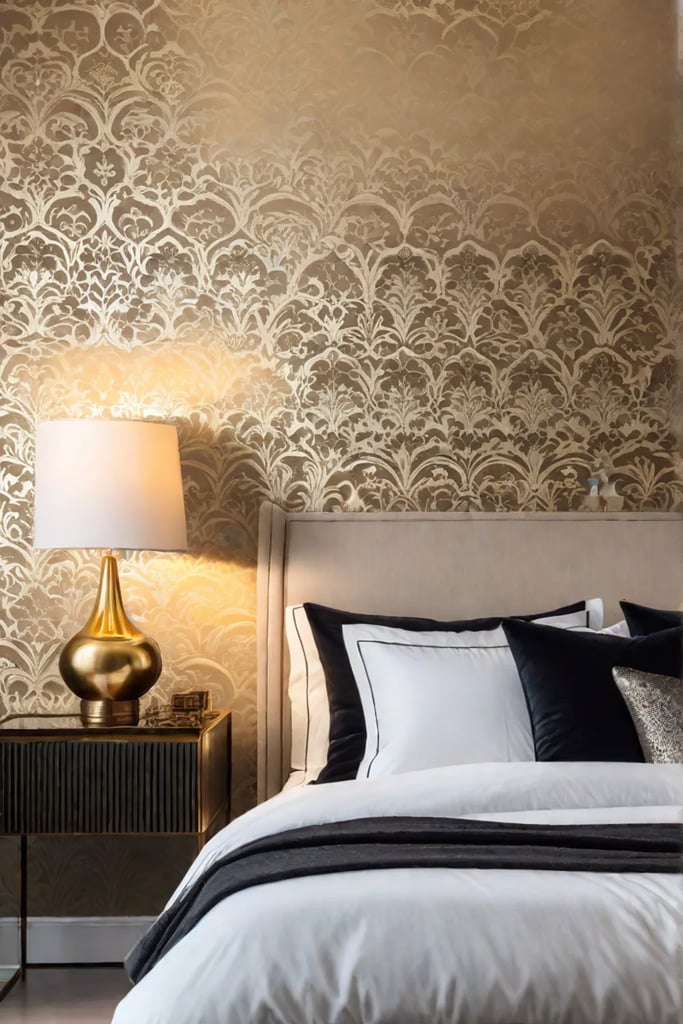 Gold accent wall in beige bedroom