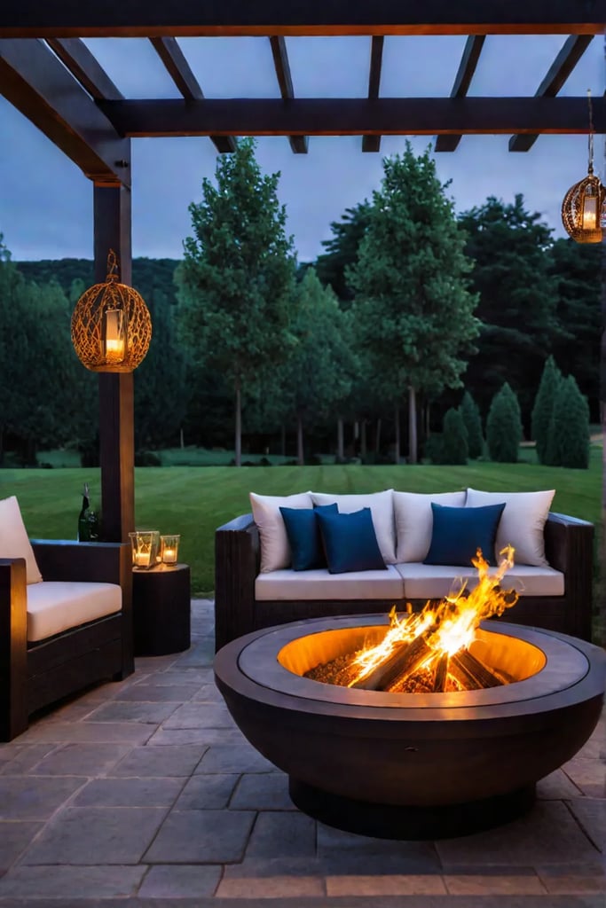 Outdoor ambiance with candles and a fire pit