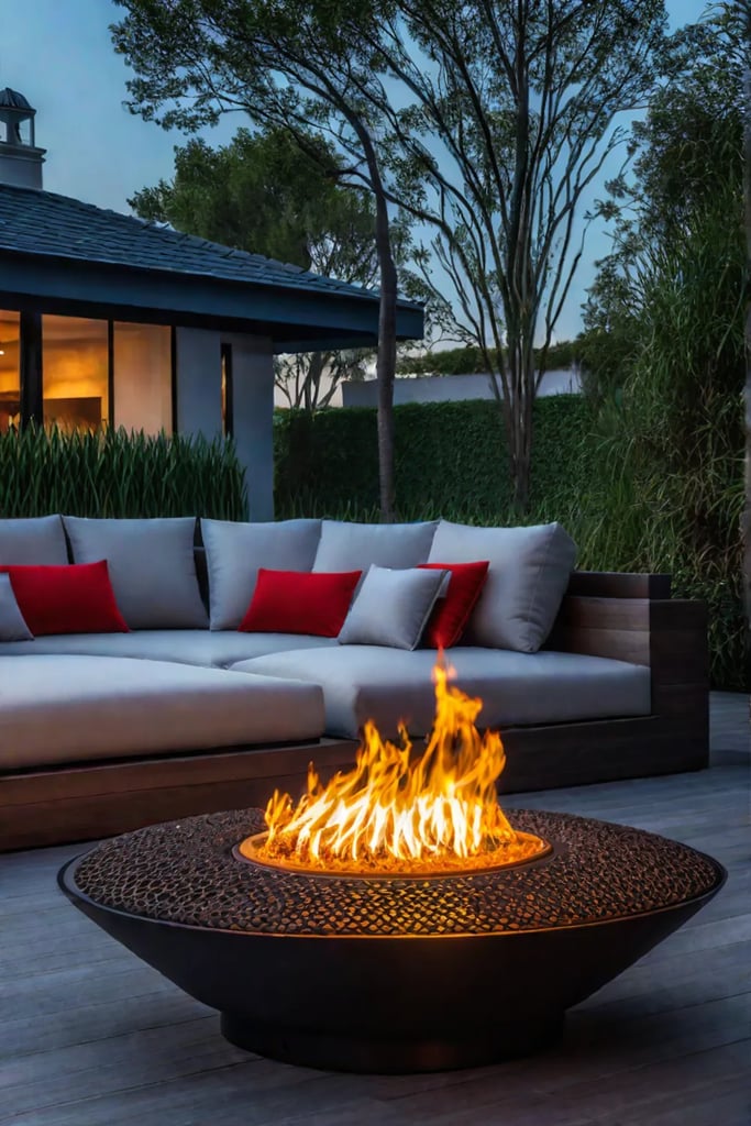 Outdoor heating solutions with a fire pit