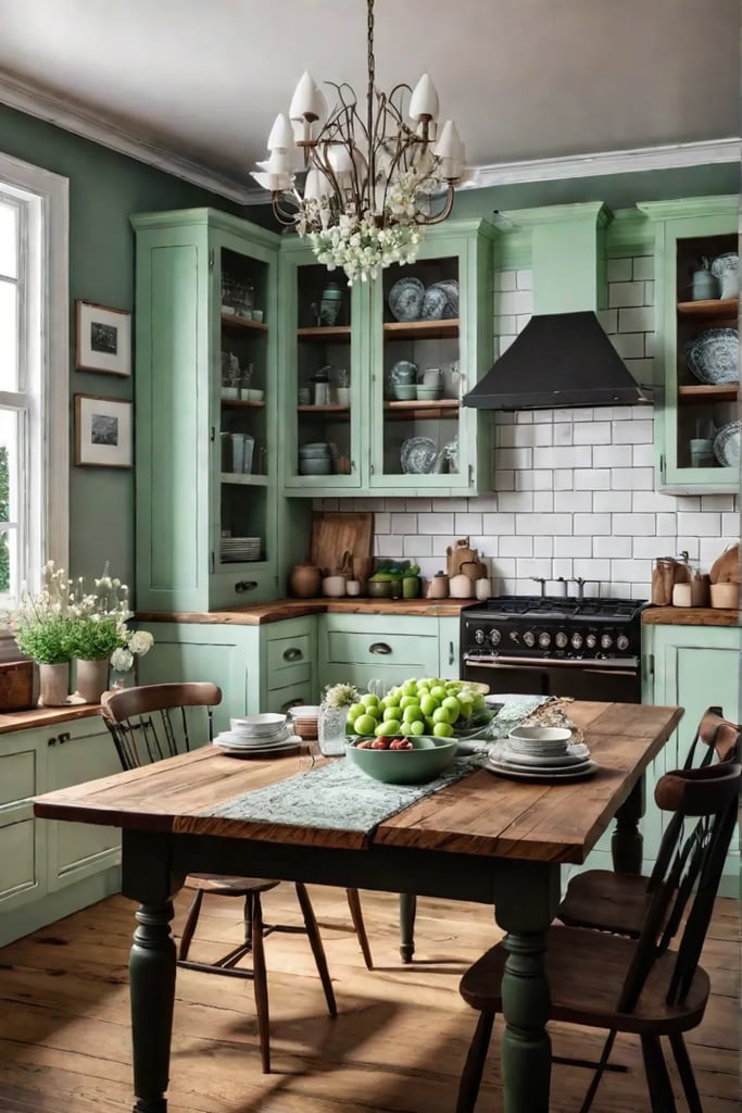 Rustic cottage kitchen with open shelving and wildflowers