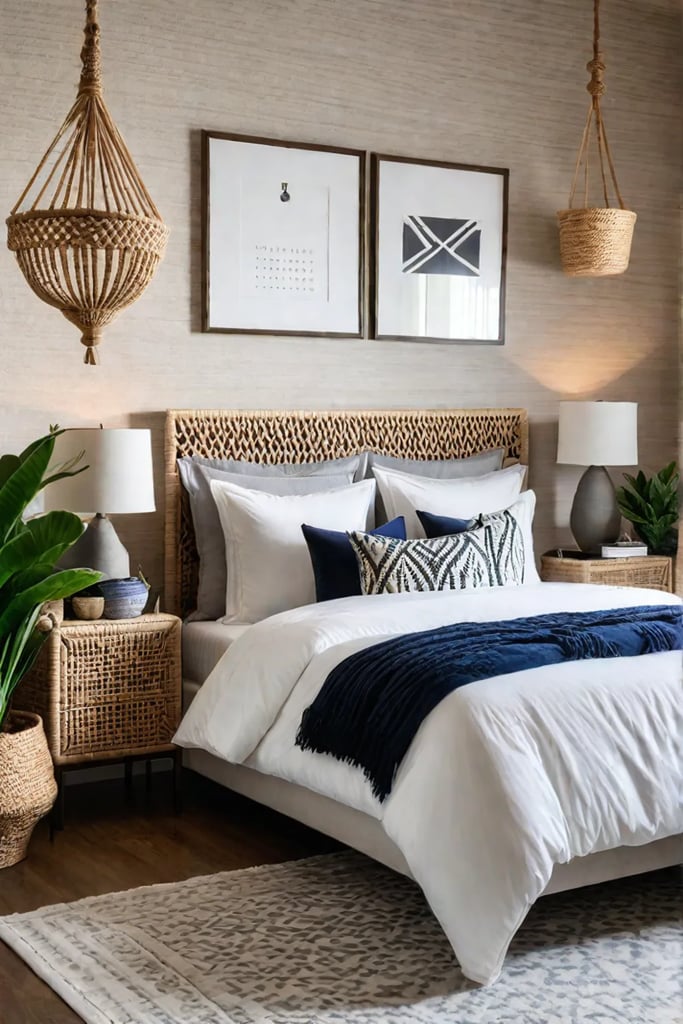 Textured wallpaper bohemian bedroom