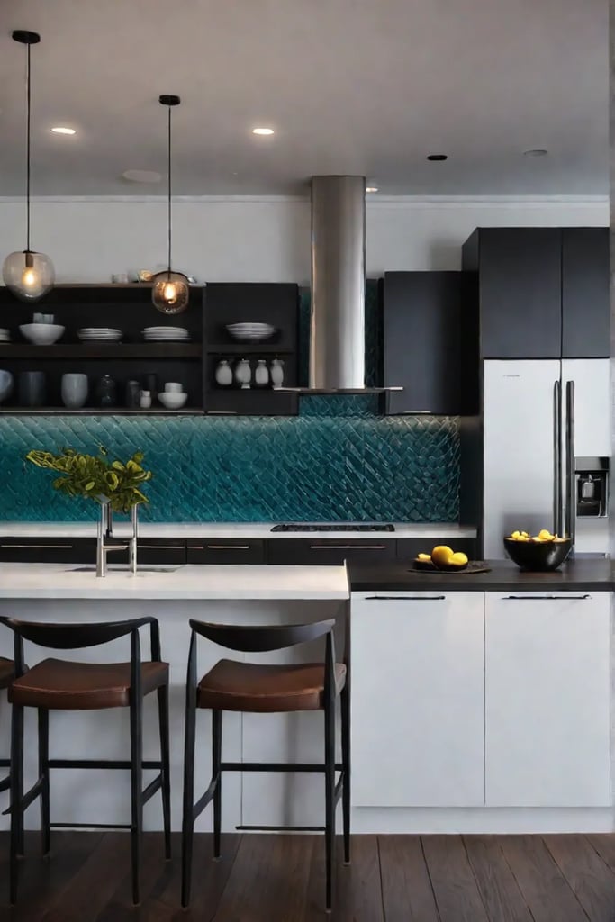 Contemporary kitchen black hardware dark cabinets