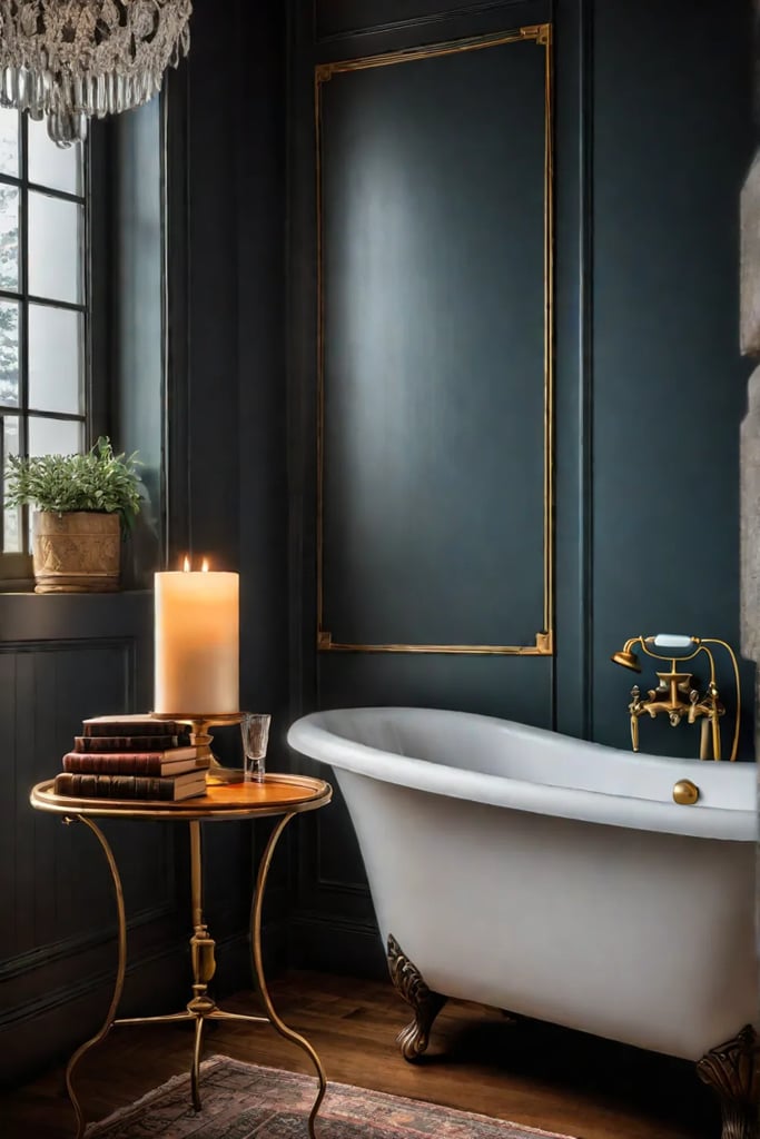 Cozy bathroom flickering candle rustic charm