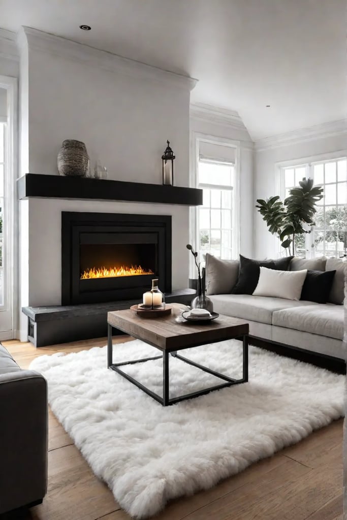 Cozy living room with fireplace and warm textures