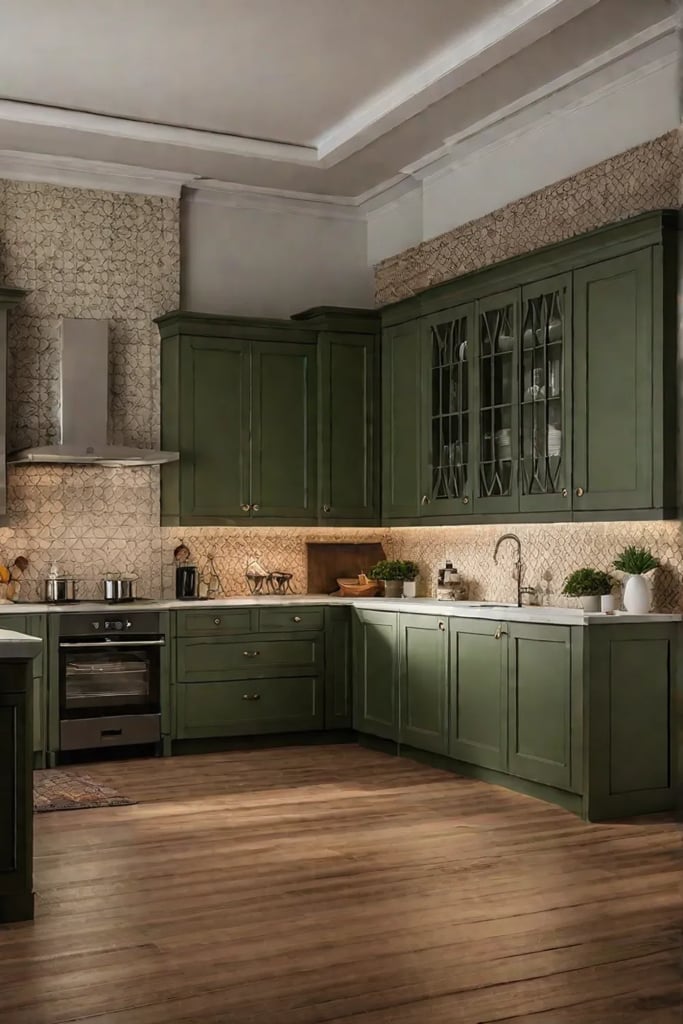 Earthy kitchen with green cabinets
