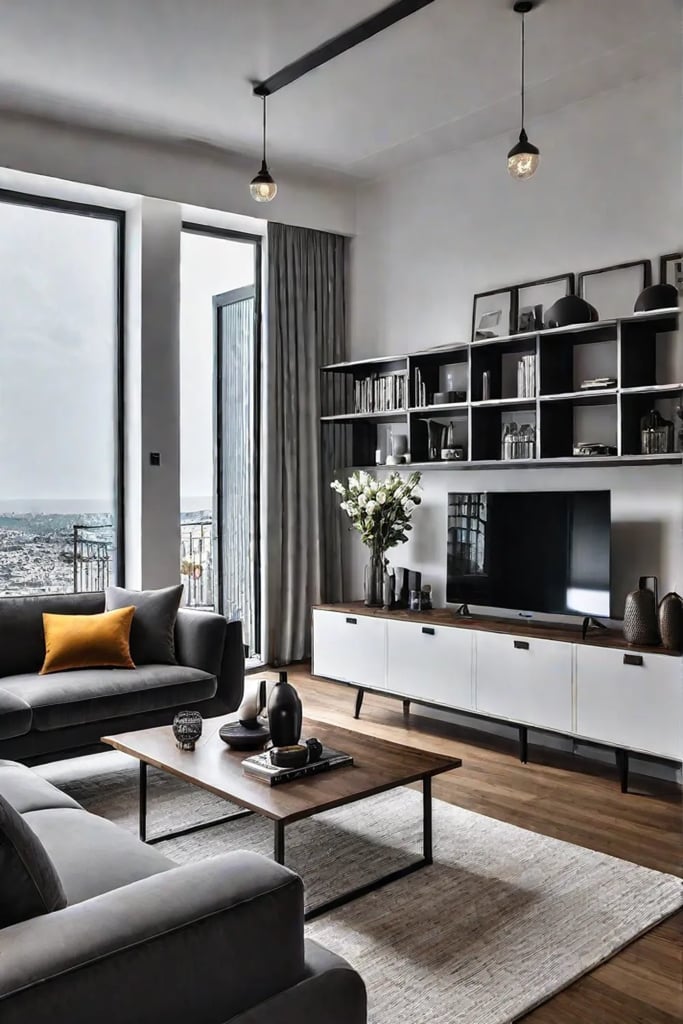 Efficiently organized small living room with a minimalist approach