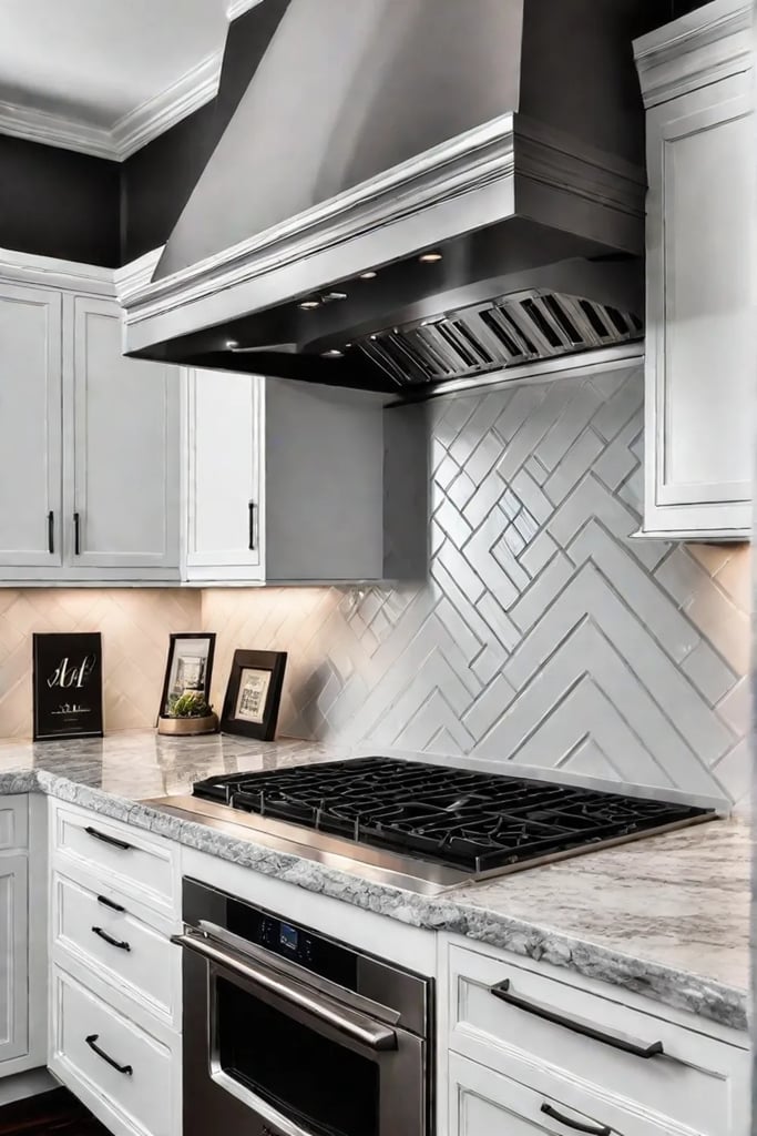 Elegant kitchen design with contrasting backsplash