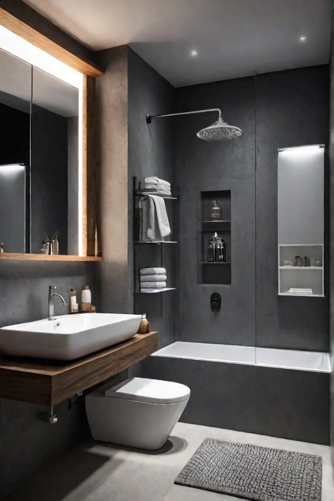 Functional rustic bathroom with vertical storage