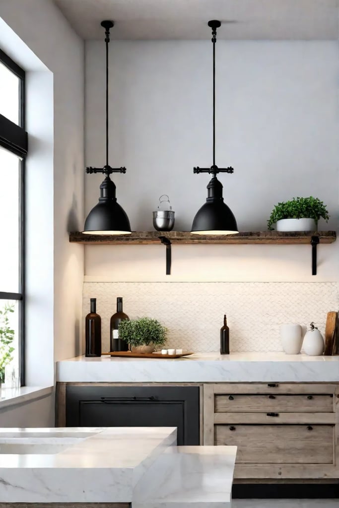 Industrial farmhouse kitchen with reclaimed wood and black metal accents