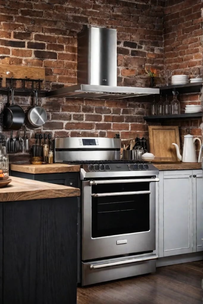 Industrial kitchen with reclaimed wood backsplash