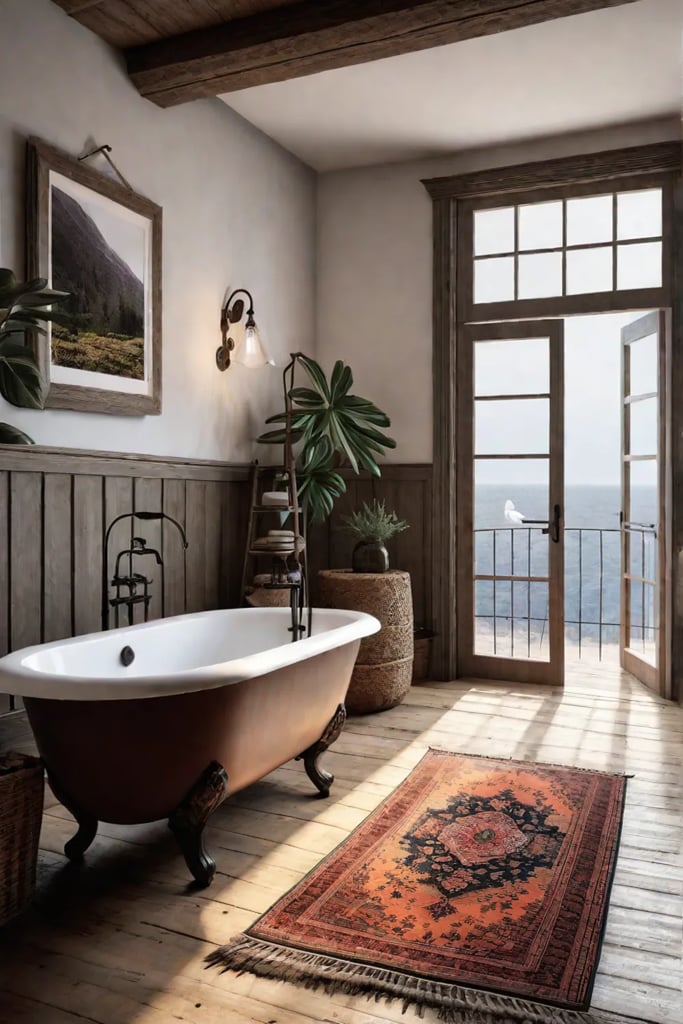 Inviting rustic bathroom with clawfoot bathtub
