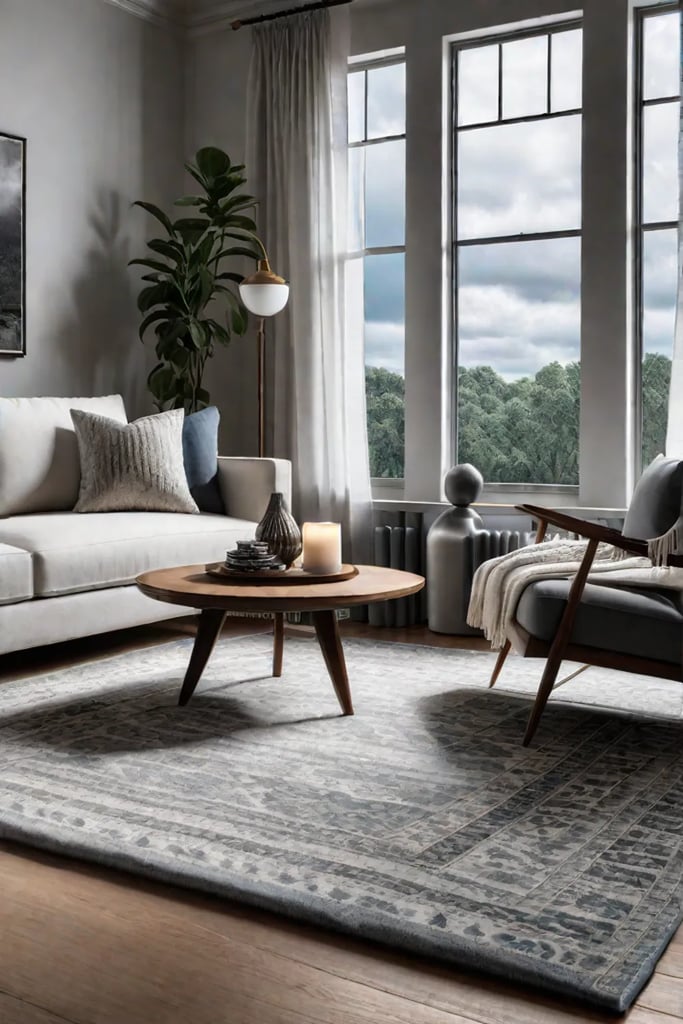 Living room with colorful throw pillows and rugs