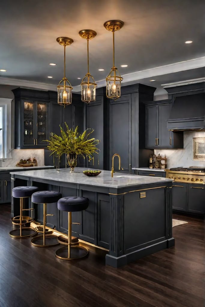 Luxurious kitchen with charcoal gray and plum