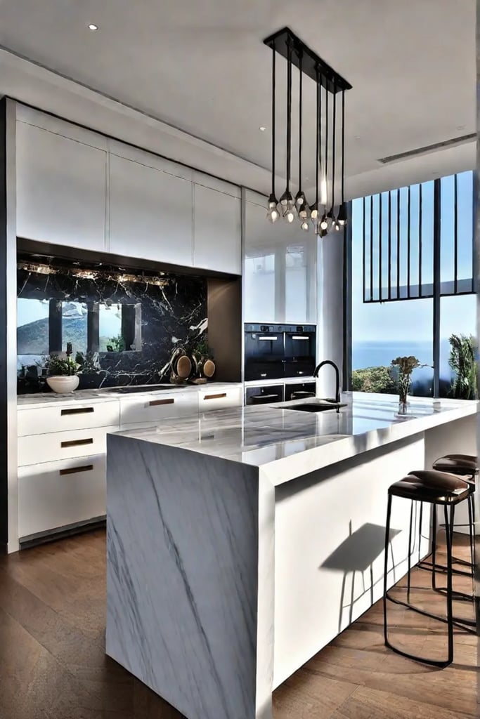 Luxurious kitchen with mirrored backsplash