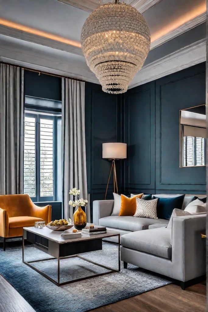 Minimalist small living room with statement decor