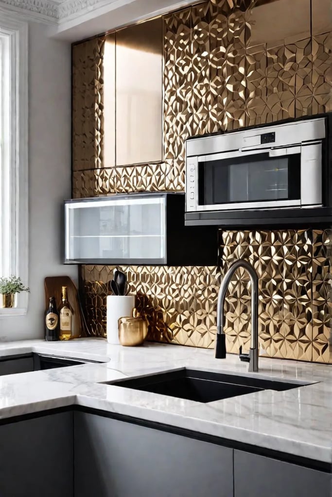 Modern kitchen reflective backsplash