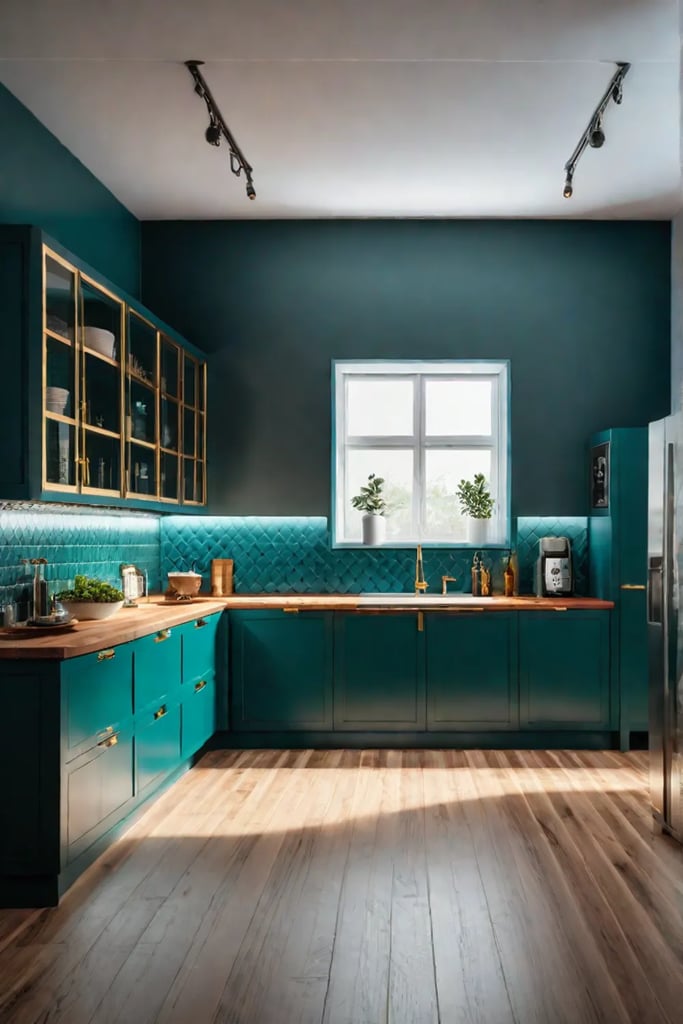 Modern kitchen with wood and gold accents
