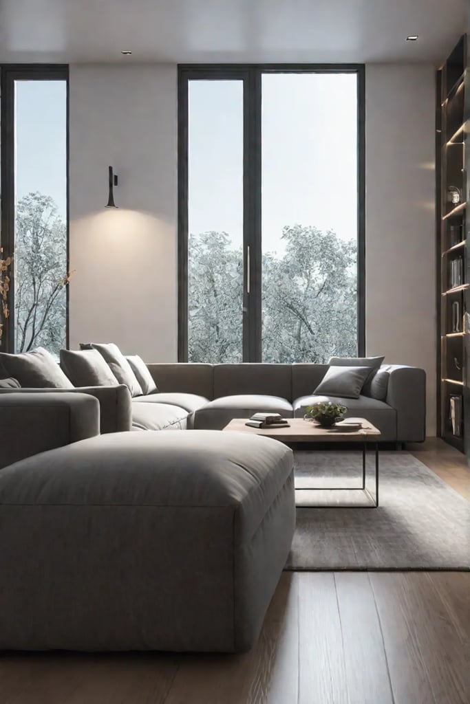 Modern living room prioritizing functionality and minimalist design