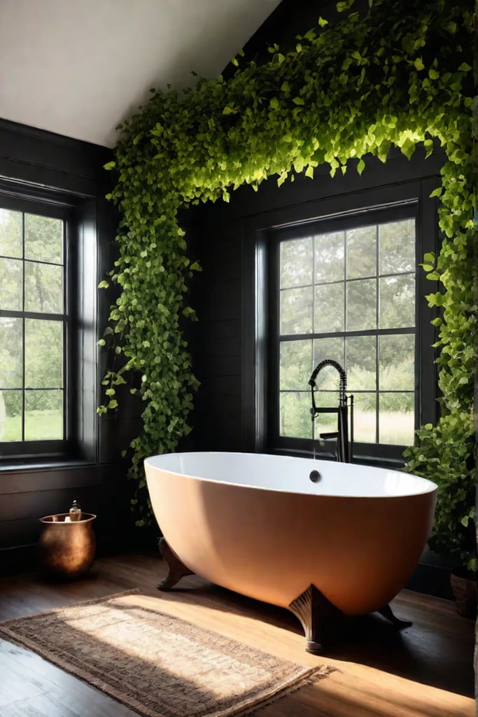 Natural light bathroom climbing ivy
