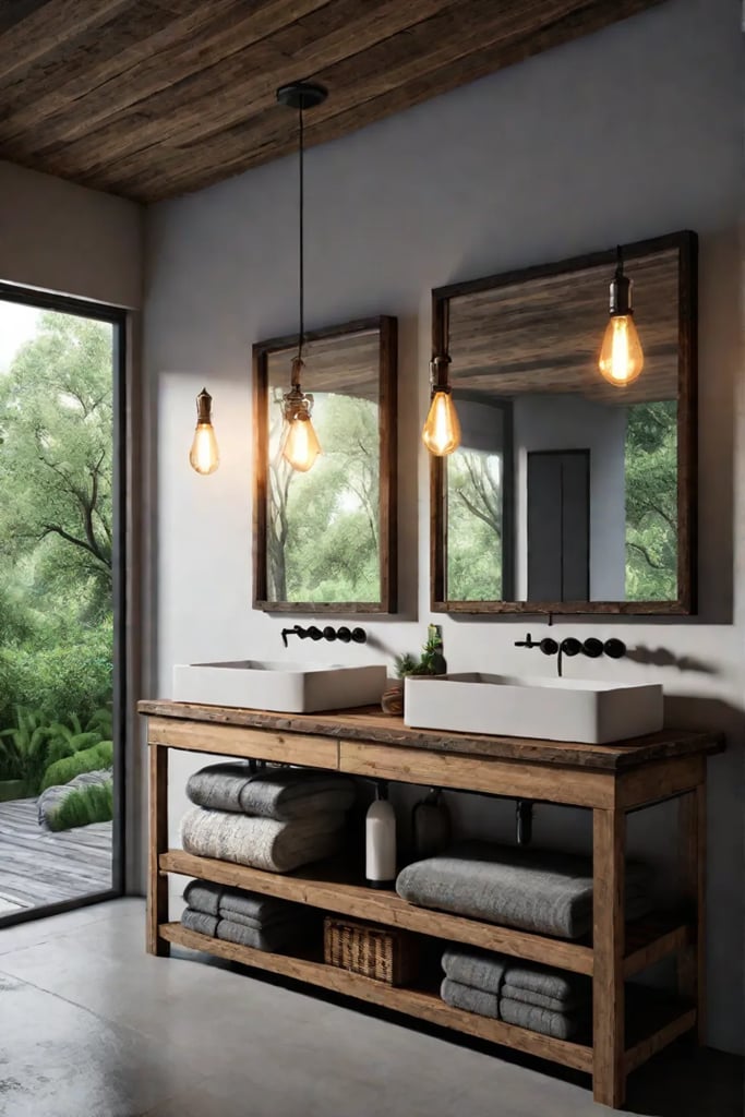 Naturefilled rustic bathroom