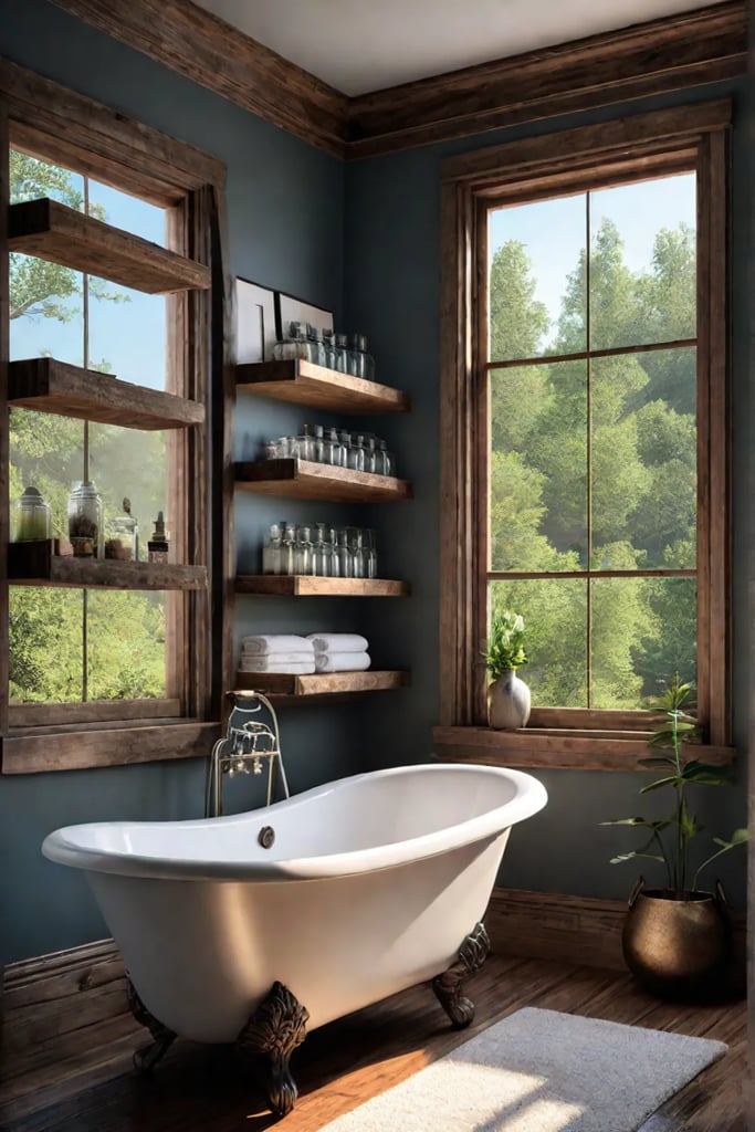 Natureinspired bathroom DIY shelves mason jars