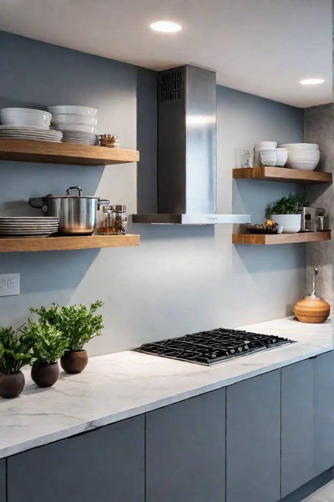 Open shelving small kitchen airy and spacious feel