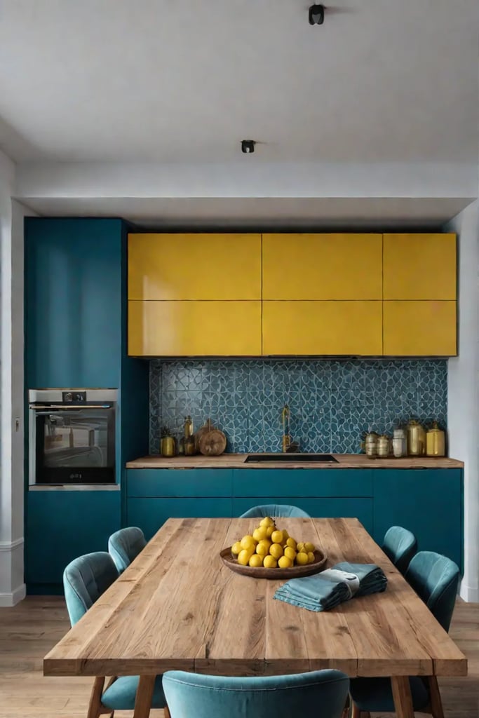 Playful kitchen with teal and yellow