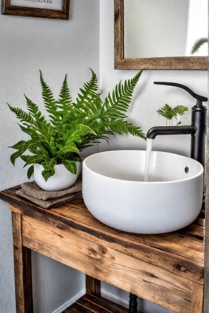 Reclaimed wood countertop rustic bathroom sink vintage faucet