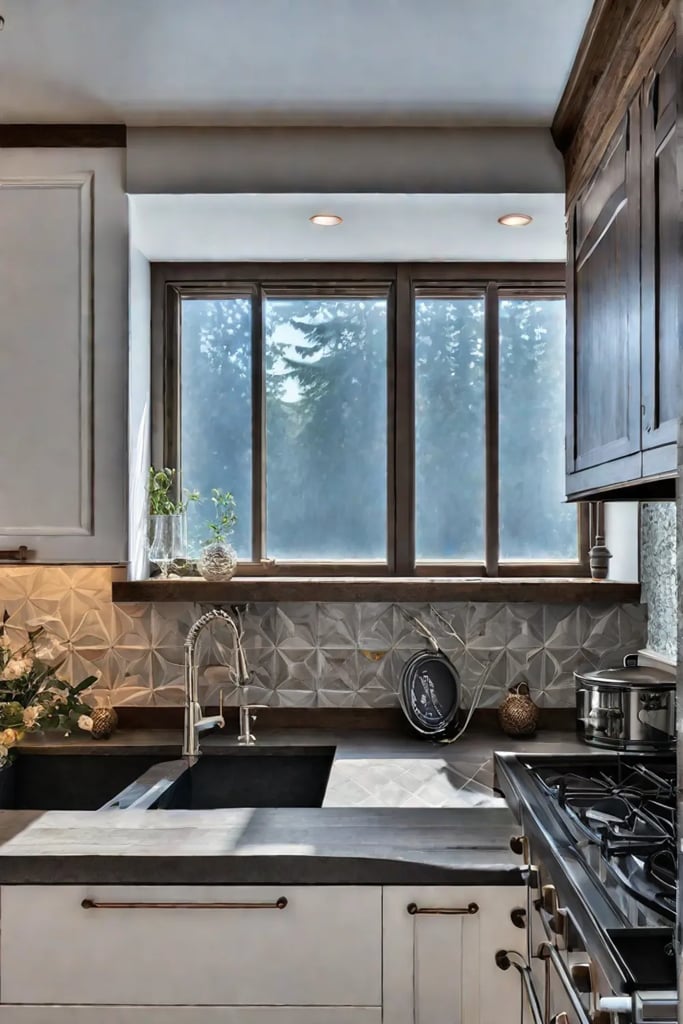 Repurposed materials for kitchen backsplash