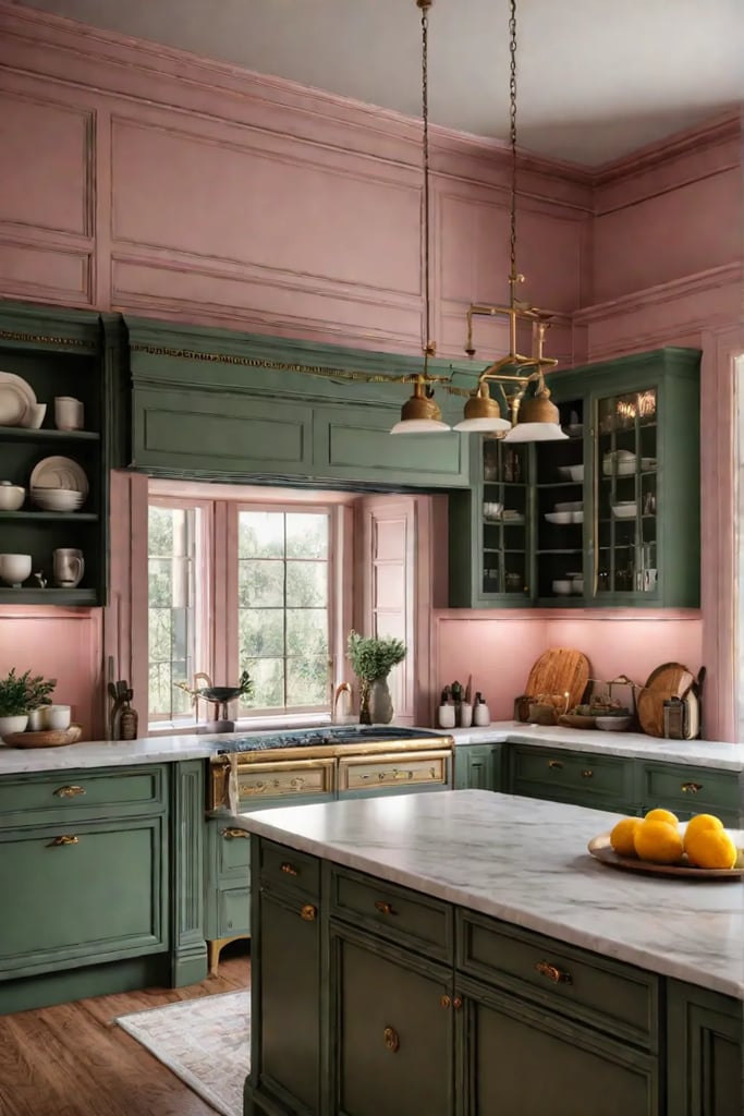 Romantic kitchen with dusty rose cabinets