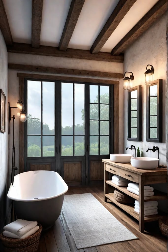 Rustic bathroom with exposed beams