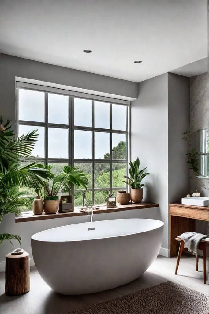 Serene bathroom natural elements spalike atmosphere