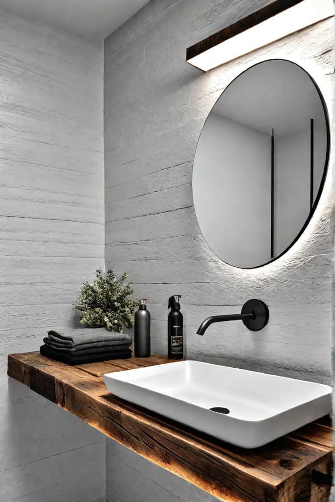 Small bathroom with floating shelves