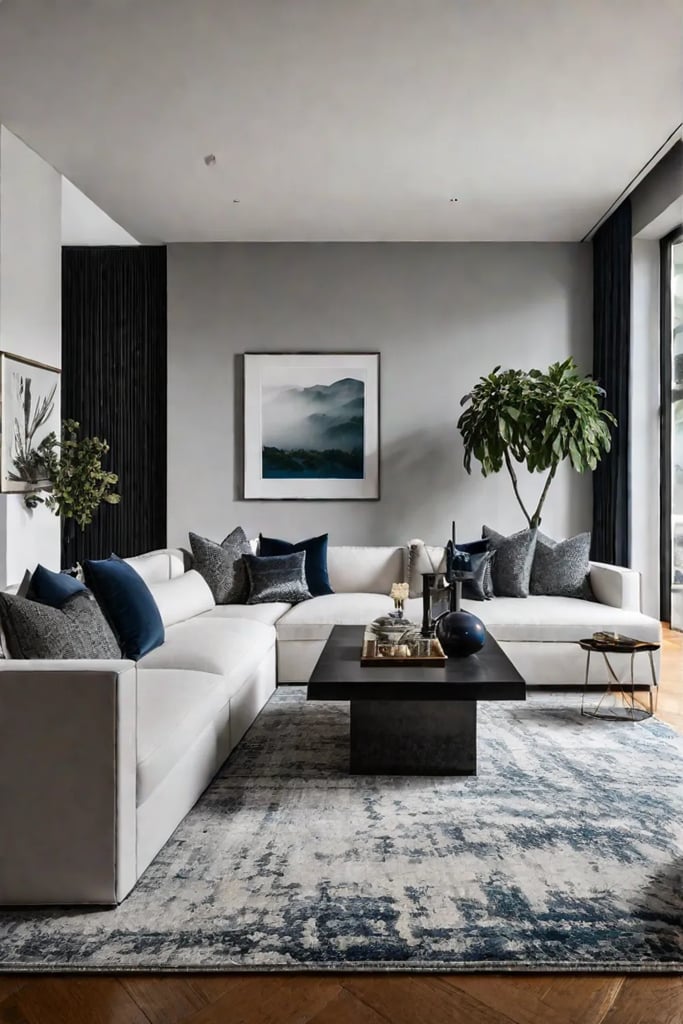 Spacious living room with designated areas