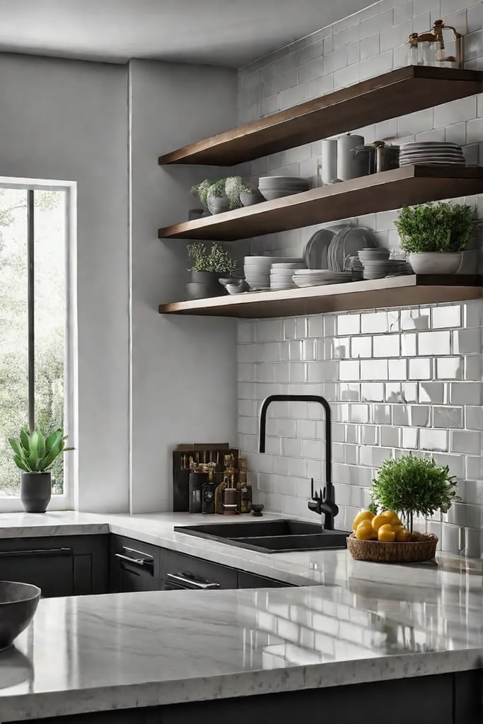 Subway tile backsplash with dark grout