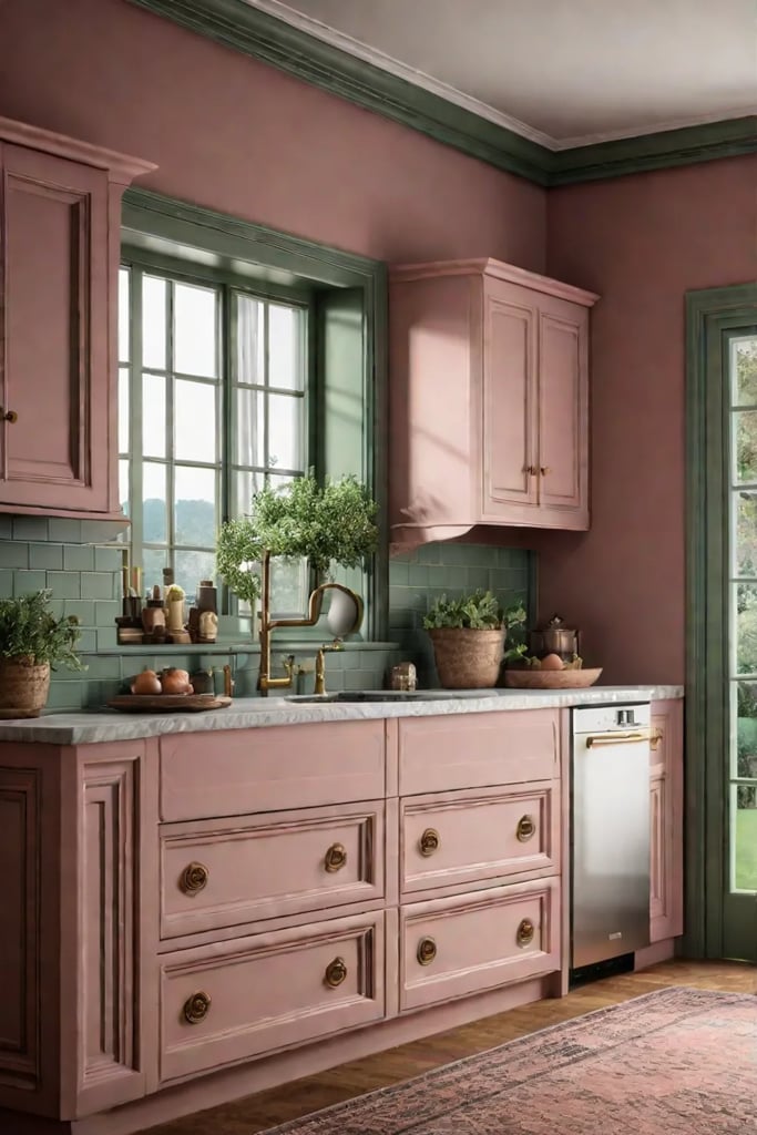 Vintageinspired kitchen with sage green and brass