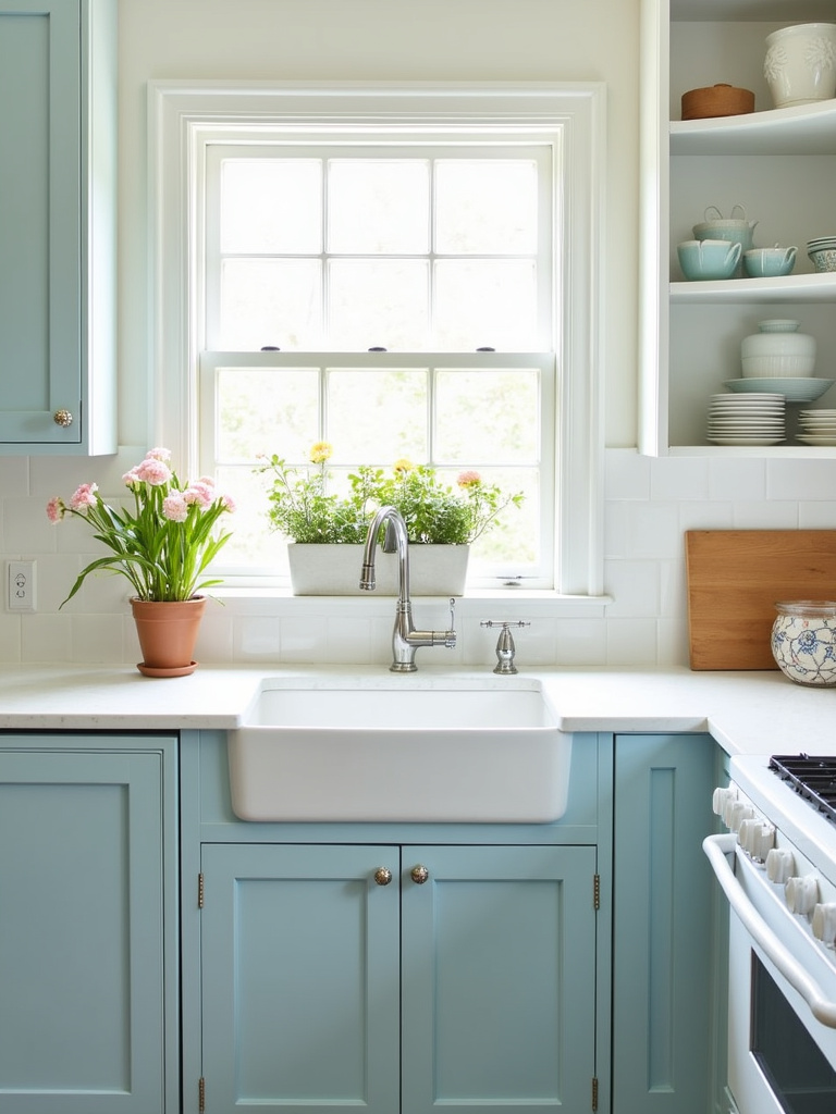 “Charming beadboard backsplash in a cottage style traditional kitchen.”