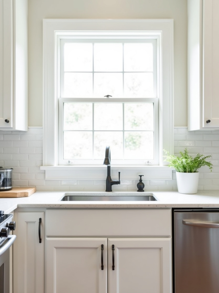 “Beveled edge subway tile backsplash in a traditional kitchen.”