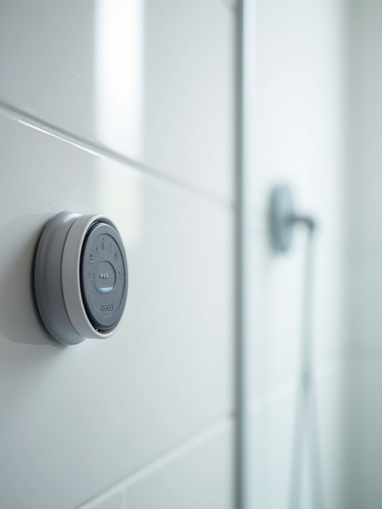 Waterproof Bluetooth shower speaker attached to a shower wall tile.
