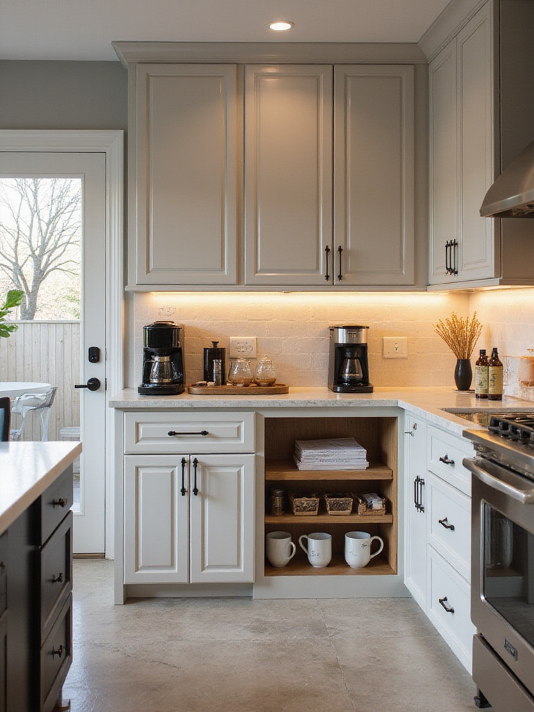 Luxurious built-in coffee station in a modern kitchen