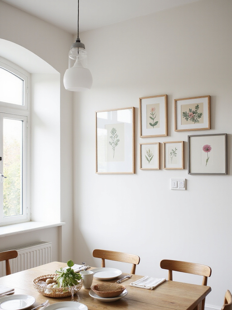 Dining room with botanical print wall art
