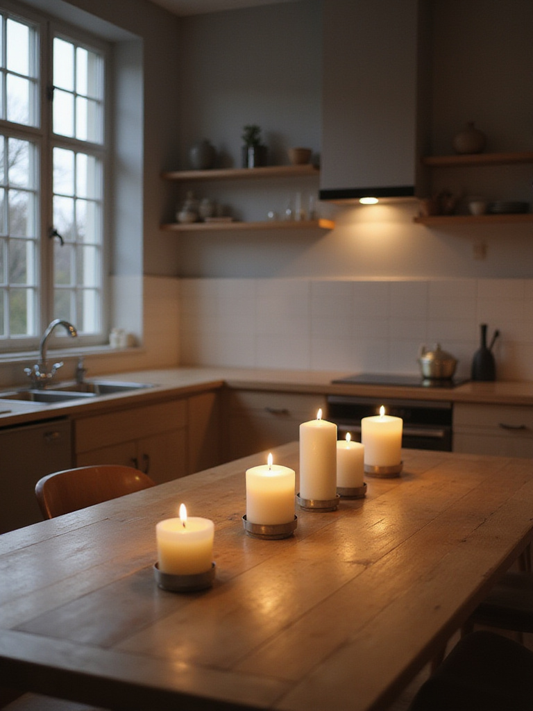 Scandinavian kitchen with candlelight ambiance