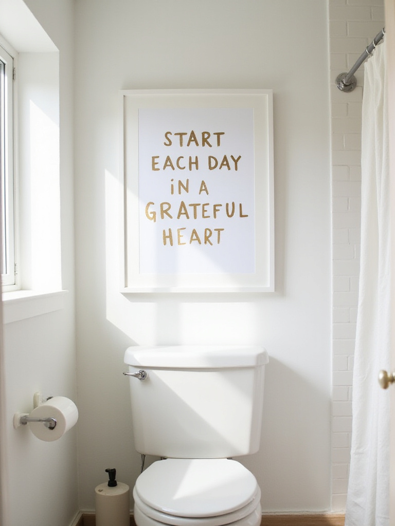 Bathroom art featuring the inspirational quote 'Start each day with a grateful heart'