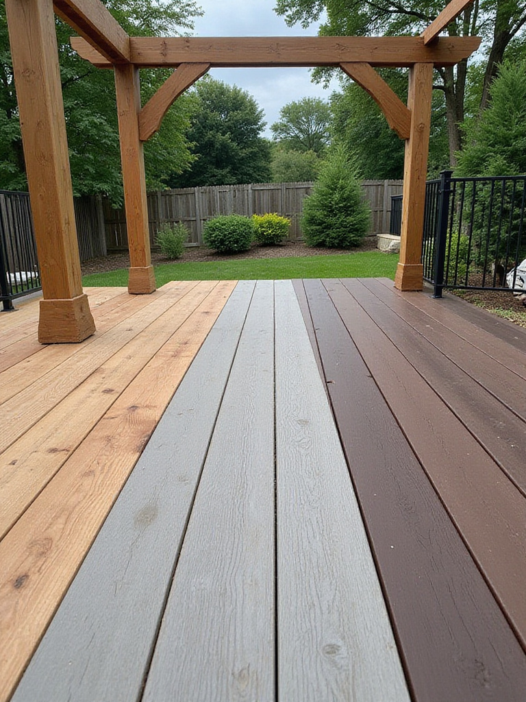 Comparison of wood, composite, and PVC decking materials on a contemporary deck.