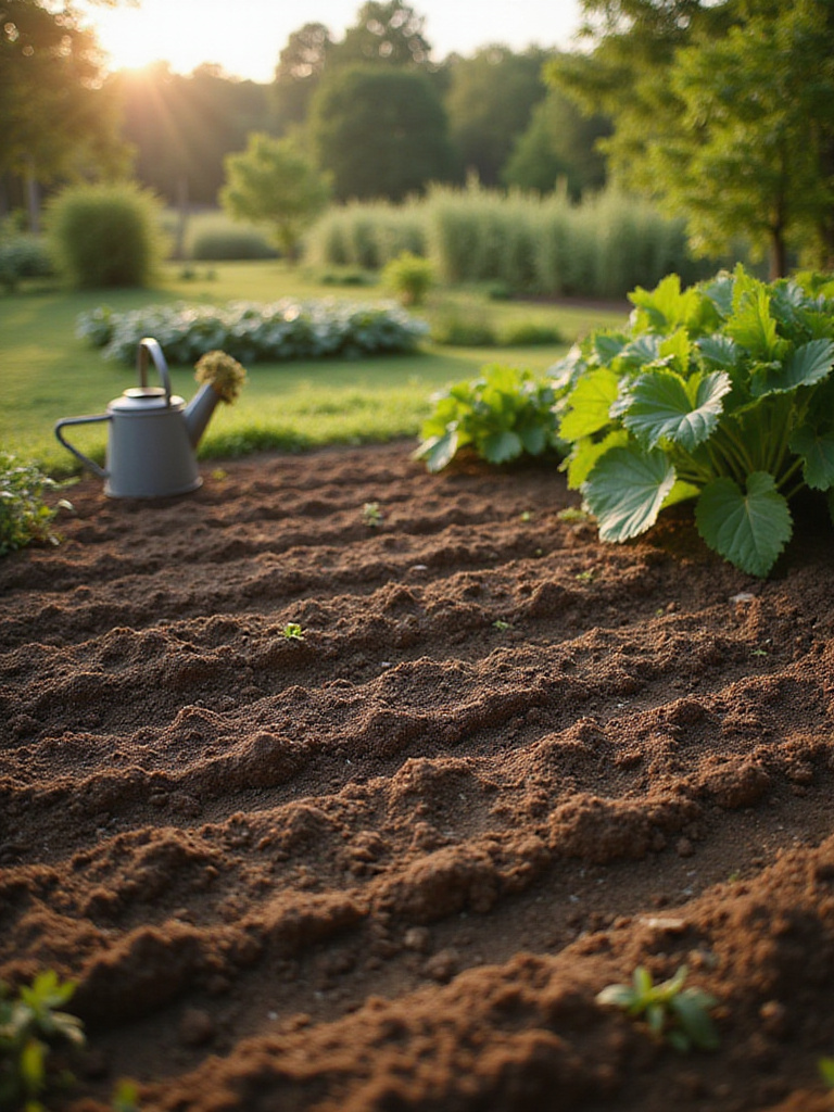 Freshly prepared vegetable garden bed ready for direct sowing seeds.