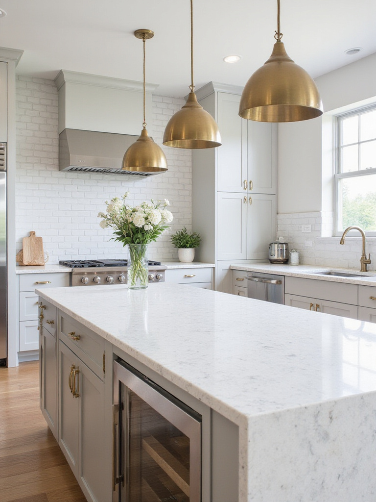 Luxurious kitchen island featuring a quartzite countertop