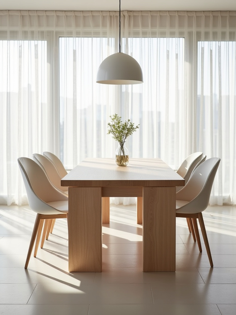 Expandable dining table demonstrating adaptable style and functionality in a contemporary dining room.