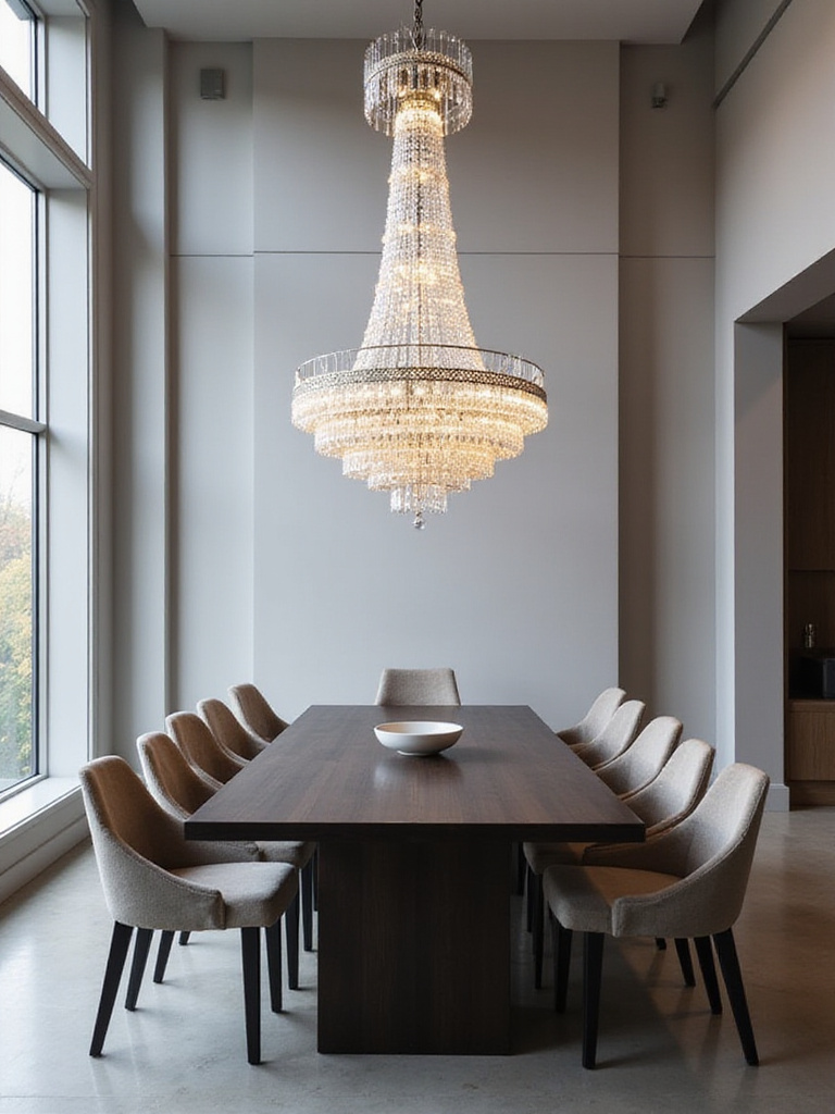 Elegant dining room with a crystal chandelier as the focal point