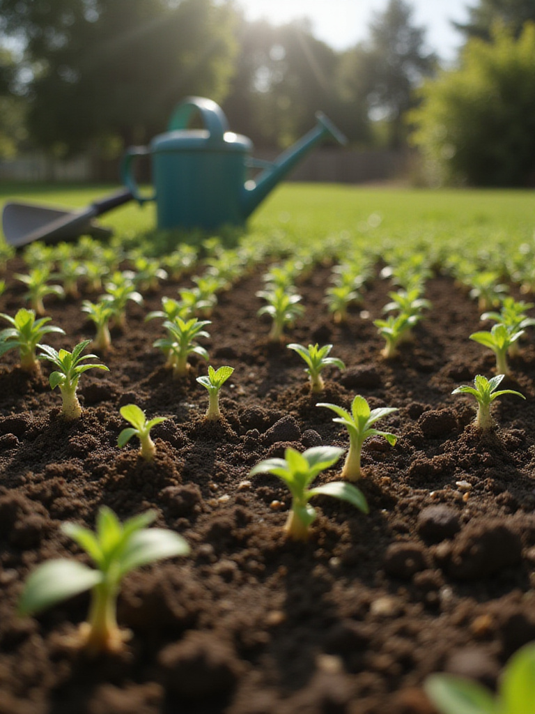 Flower garden seedlings emerging from soil