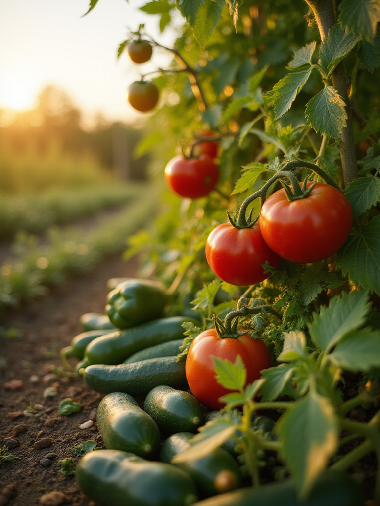 Ripe vegetables ready for harvest in a thriving garden.